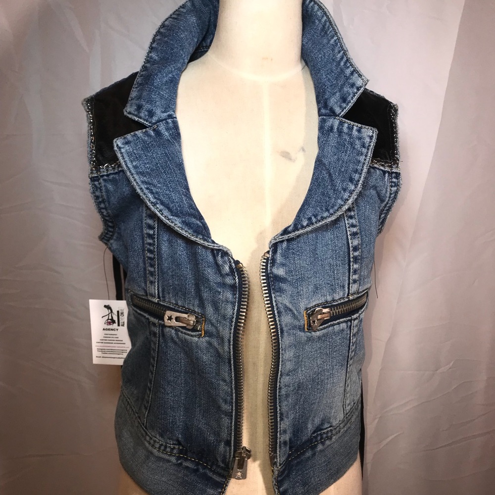 ALL EYES ON ME DENIM AND LEATHER ZIP VEST